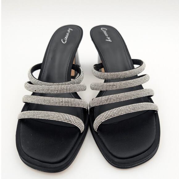 Circus NY Heddie Rhinestone Strap Heeled Sandals Women's Black Size US9M EU40 - Picture 2 of 10
